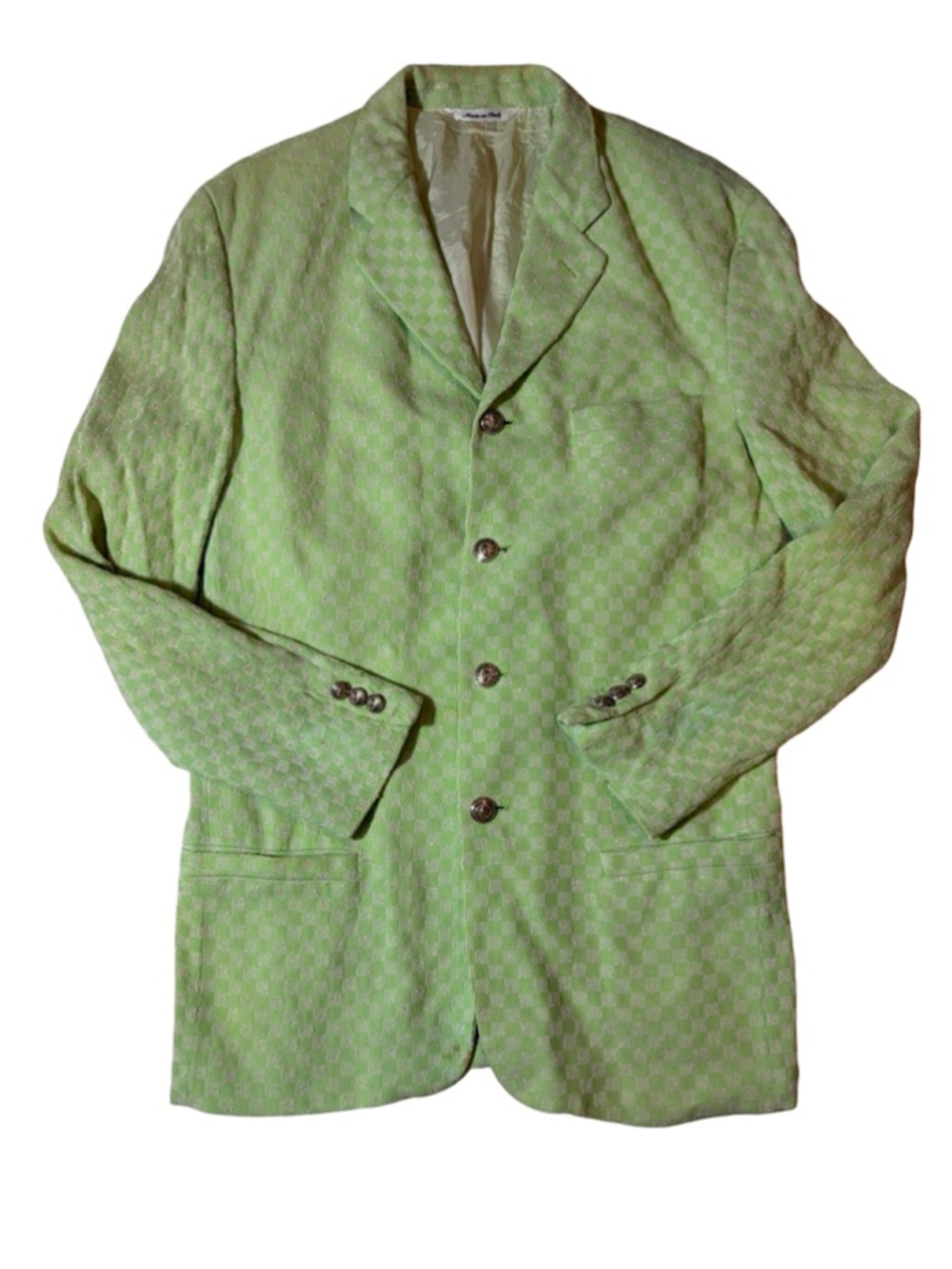 Versus Versace Green Checker Textured Blazer Medusa Buttons Italy Size 36 flaw
